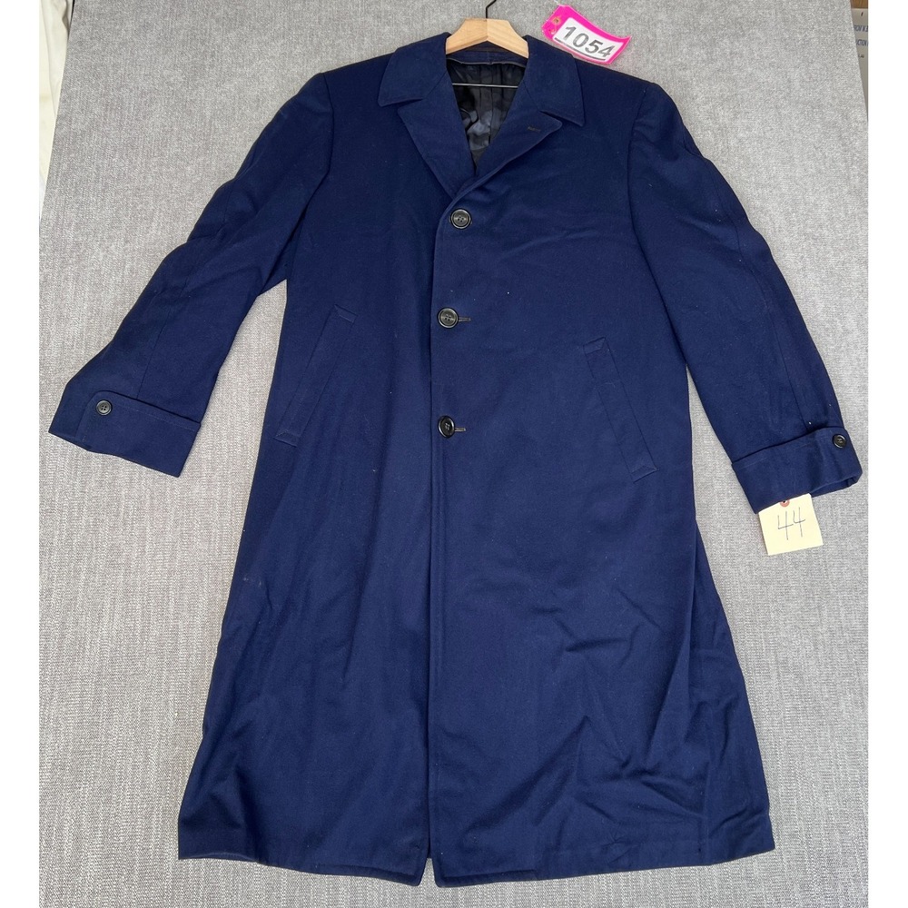 Vintage Richman Brothers Overcoat Mens 44 Blue Long Sleeve Collared Button Front